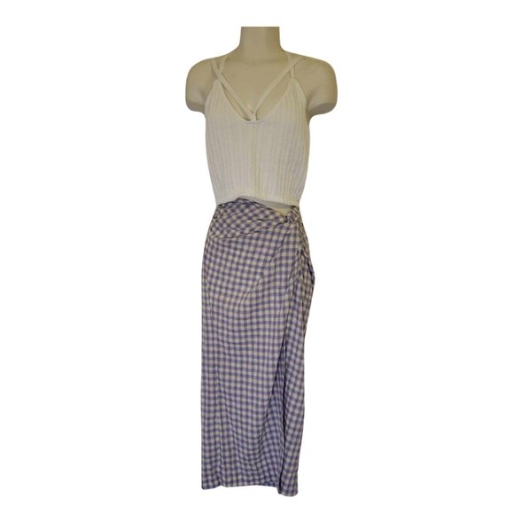 SPRING SARA Plaid Print Twist Front Split Midi Skirt -Casual /Club Style - Picture 2 of 5